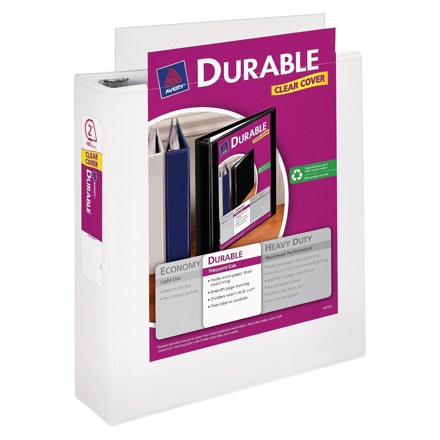 Carpeta duradera con anillos inclinados, capacidad de 3 pulgadas, color blanco, capacidad de 2 pulgadas, color blanco