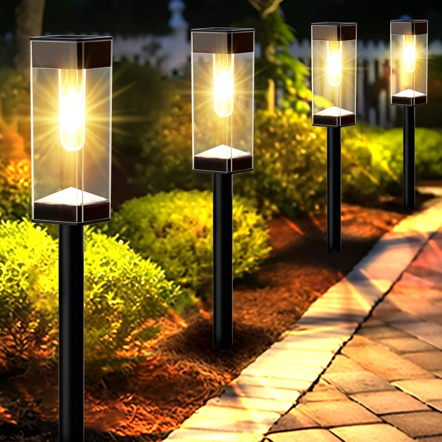 Paquete de 8 luces solares para caminos al aire libre, luces solares impermeables para exteriores, luces LED solares para jardín con bombilla de