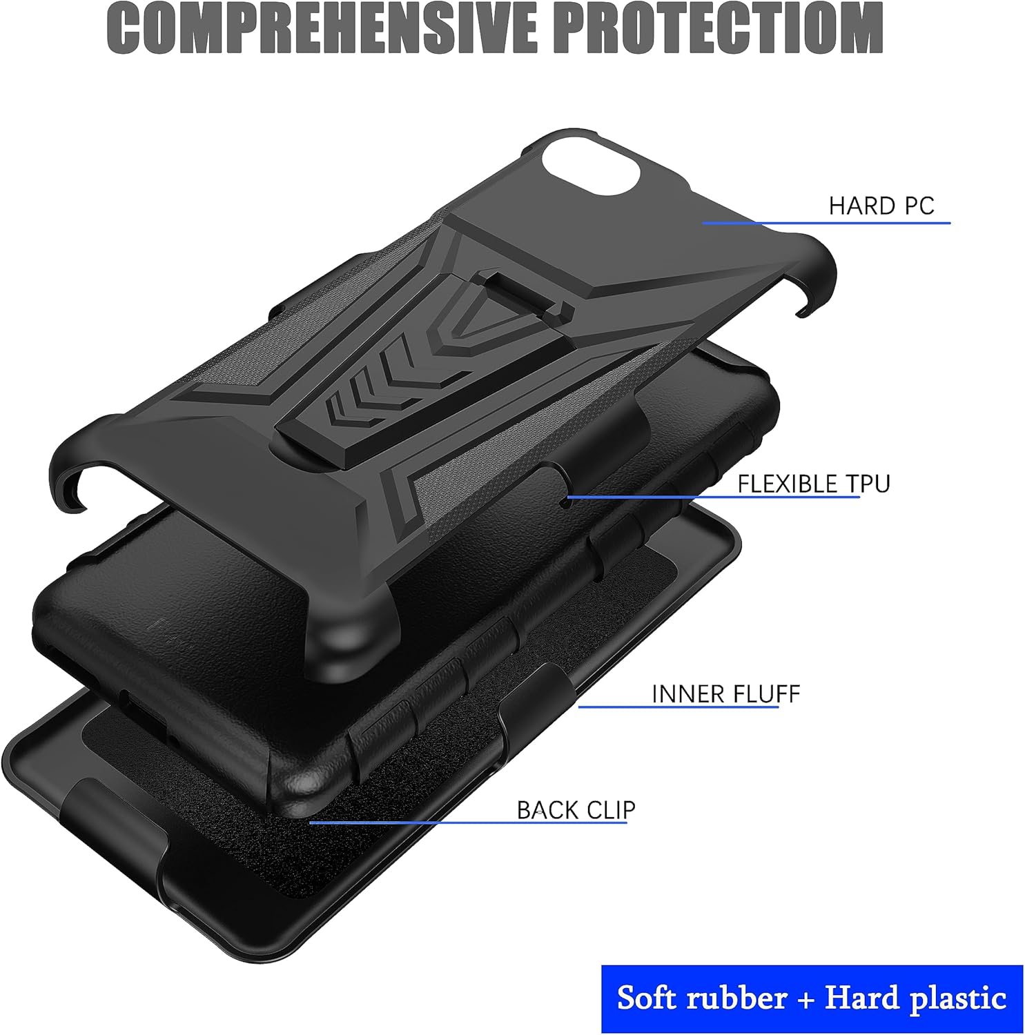 Asuwish Funda de teléfono para iPhone 6plus 6splus 66s Plus con clip para cinturón, soporte híbrido, resistente, protección de grado duro, funda