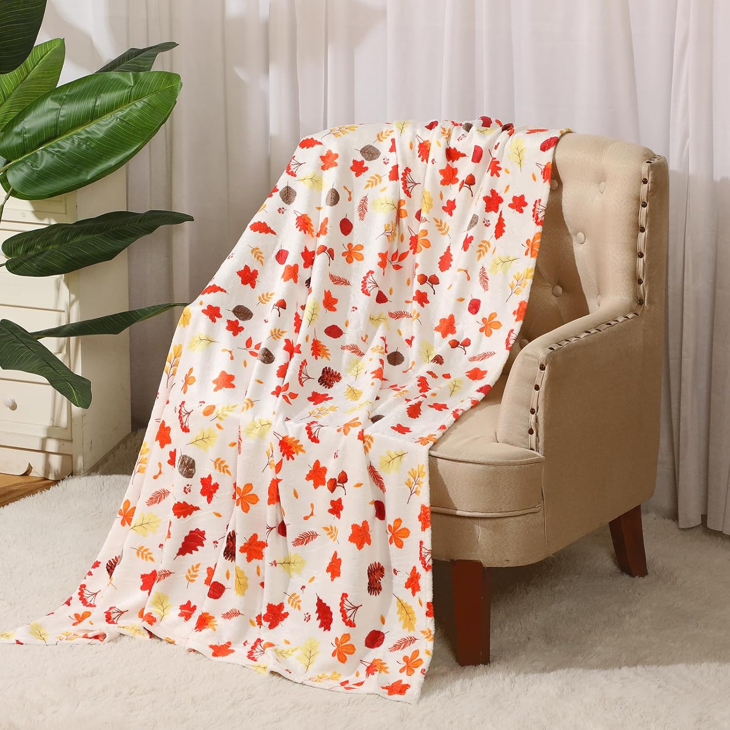4 mantas de otoño, suaves y cálidas, decoración de otoño con hojas de arce, hojas de otoño y bayas, mullidas, ligeras, para el día de Acción de