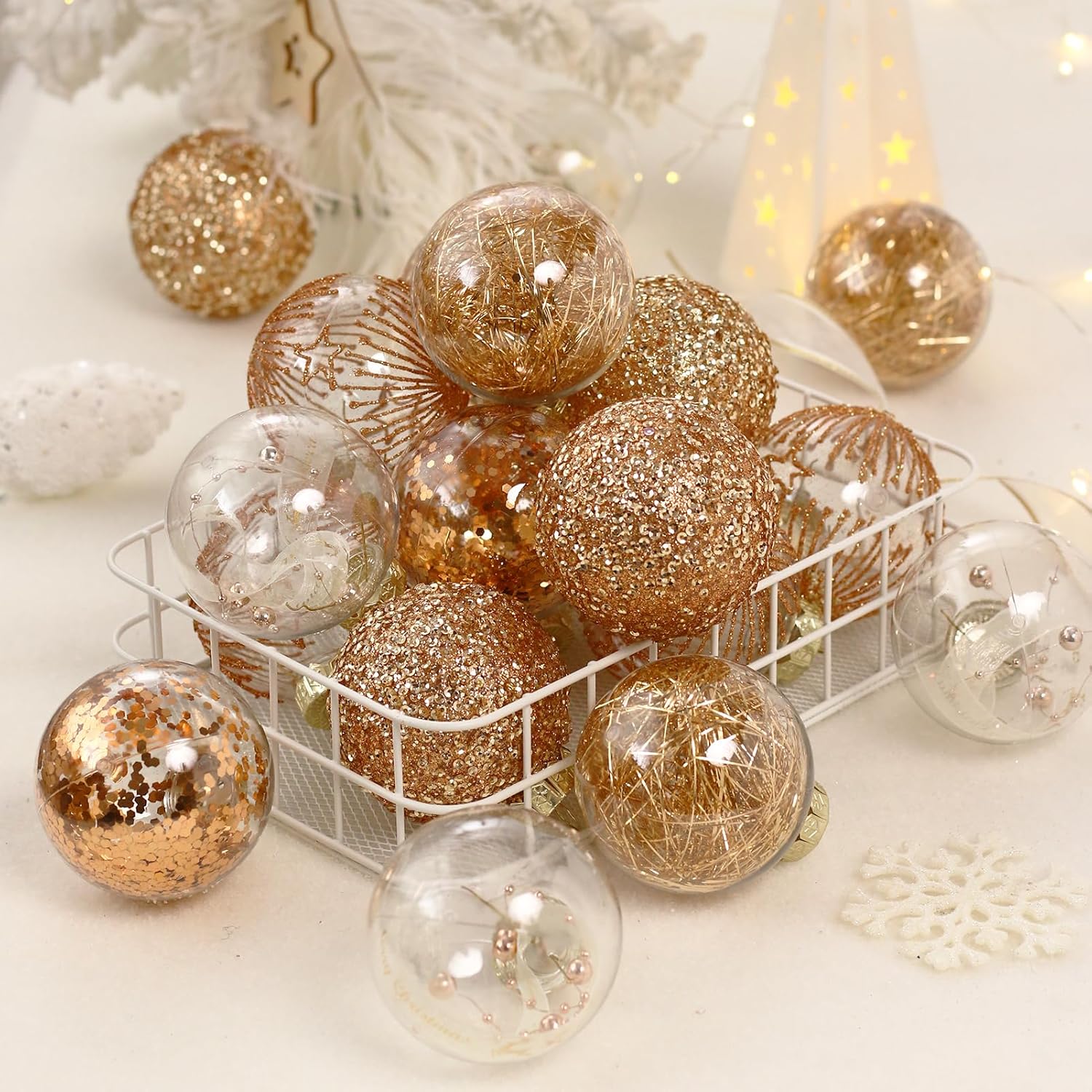 Juego de adornos de Navidad de 2.76 pulgadas, 30 piezas inastillables decorativas colgantes con relleno delicado, bolas de árbol de Navidad