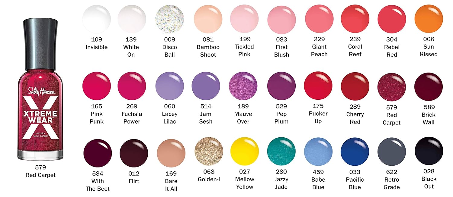 Sally Hansen Xtreme Wear Esmalte de uñas, sin rayas, acabado brillante, color de uñas de larga duración, color blanco, 0.4 onzas líquidas (paquete
