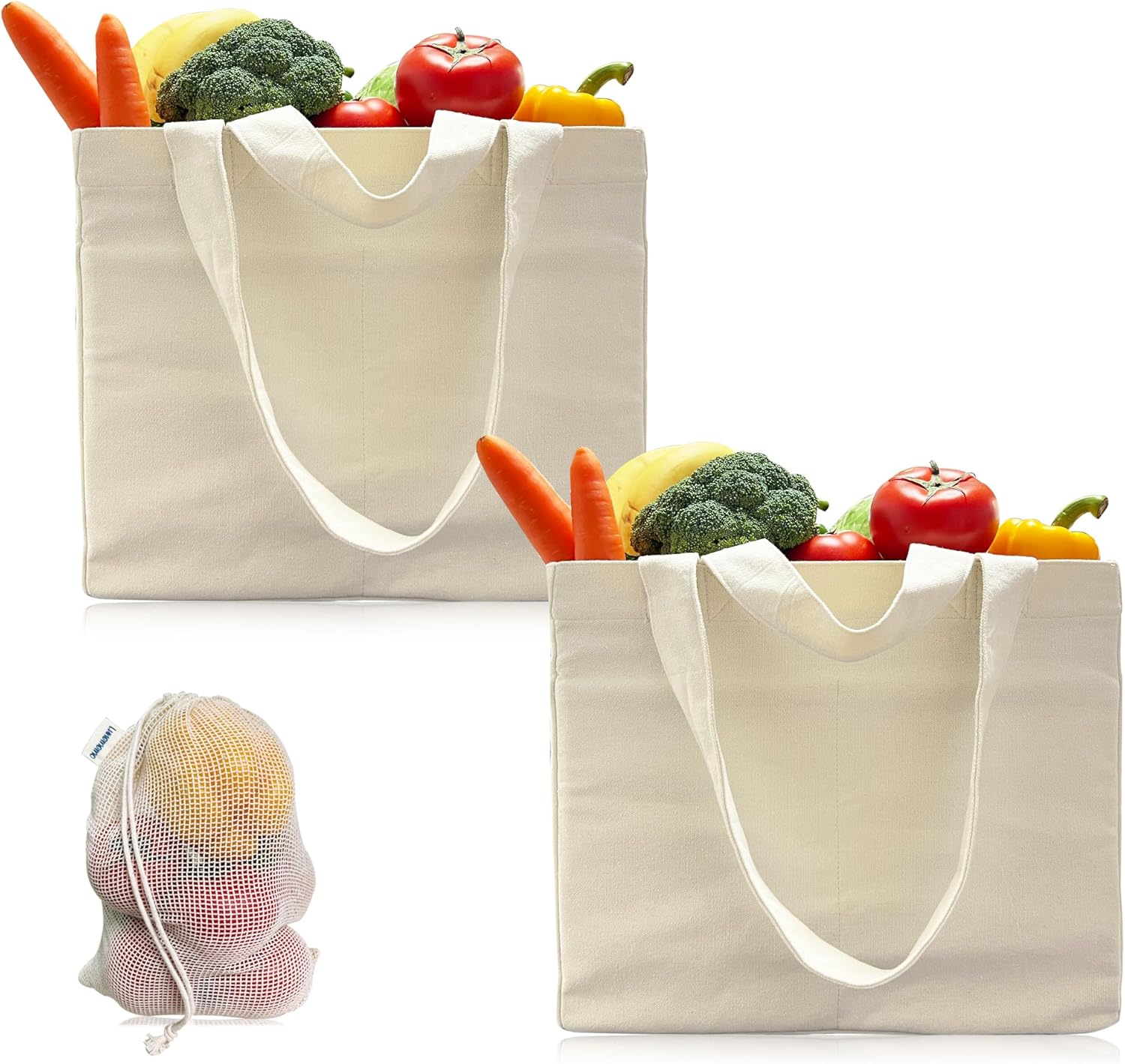 Bolsas de comestibles reutilizables, asas dobles anchas, 6 bolsillos interiores, bolsas de compras de lona, resistentes, plegables, lavables,