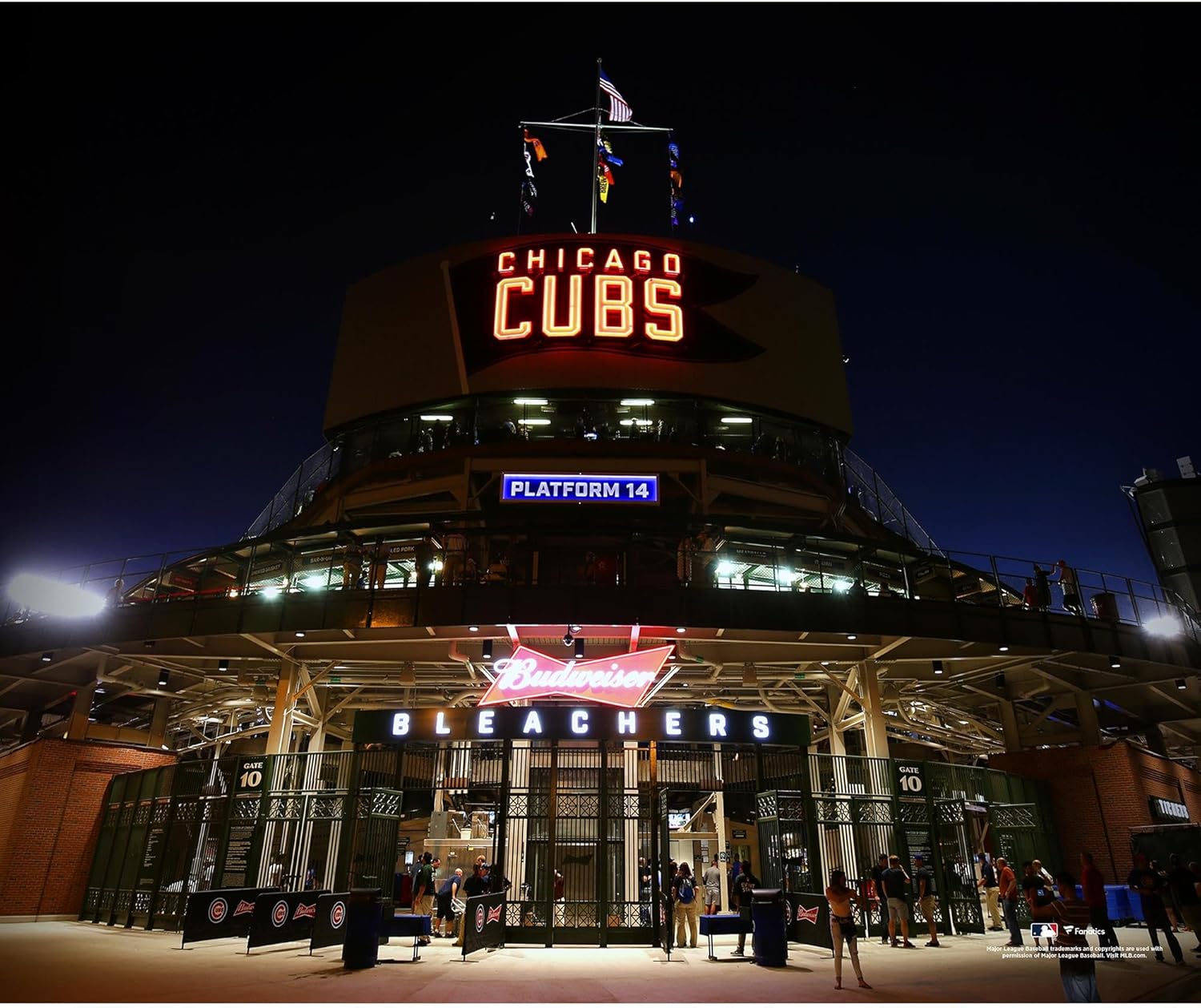 Wrigley Field Chicago Cubs Unsigned Bleacher Entrance Night Time Exterior Photograph – Unsigned Products