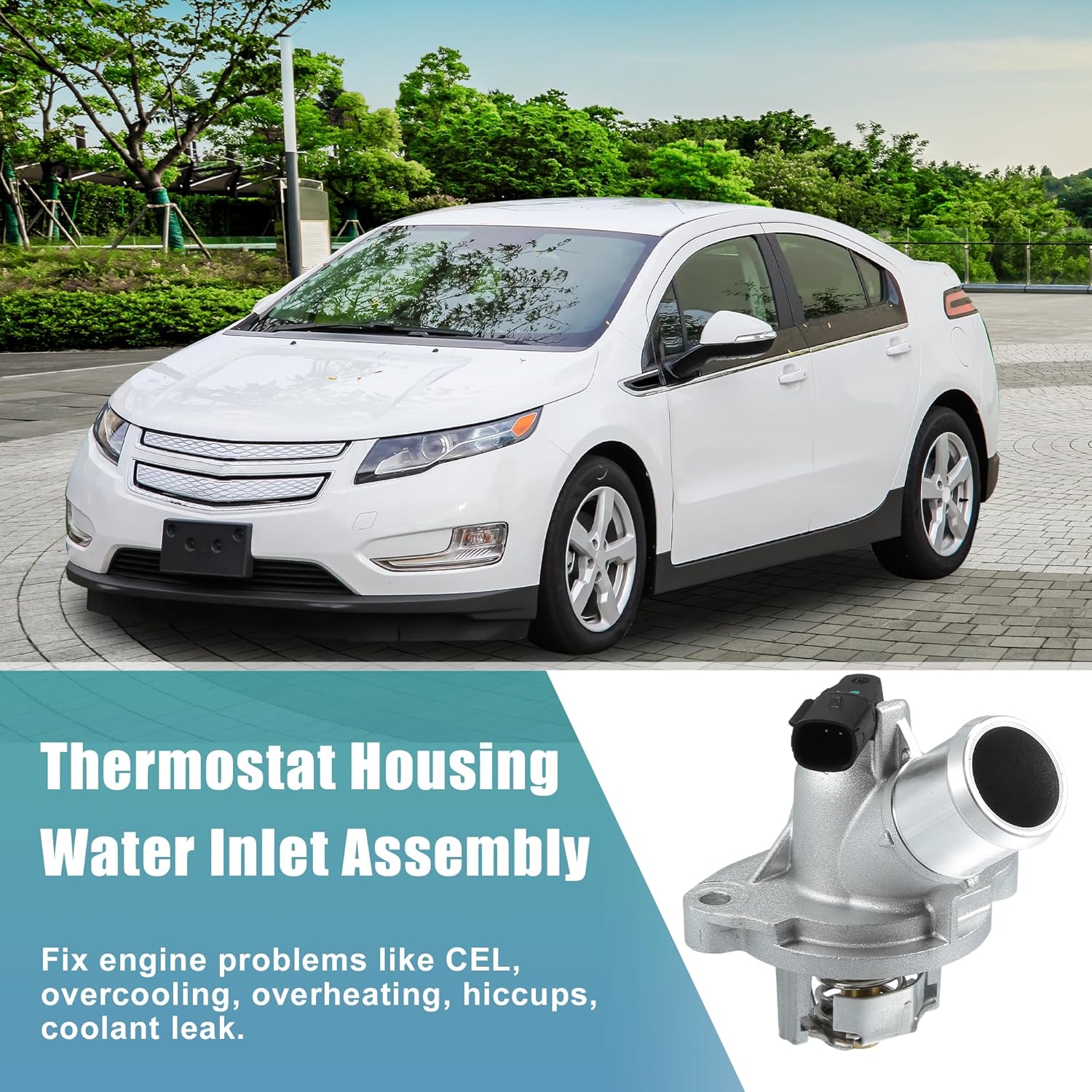 X AUTOHAUX Conjunto de carcasa del termostato del refrigerante del motor para Chevy Volt L4 1.5L 2016 2017 2018 No.12635761 Metal tono plateado