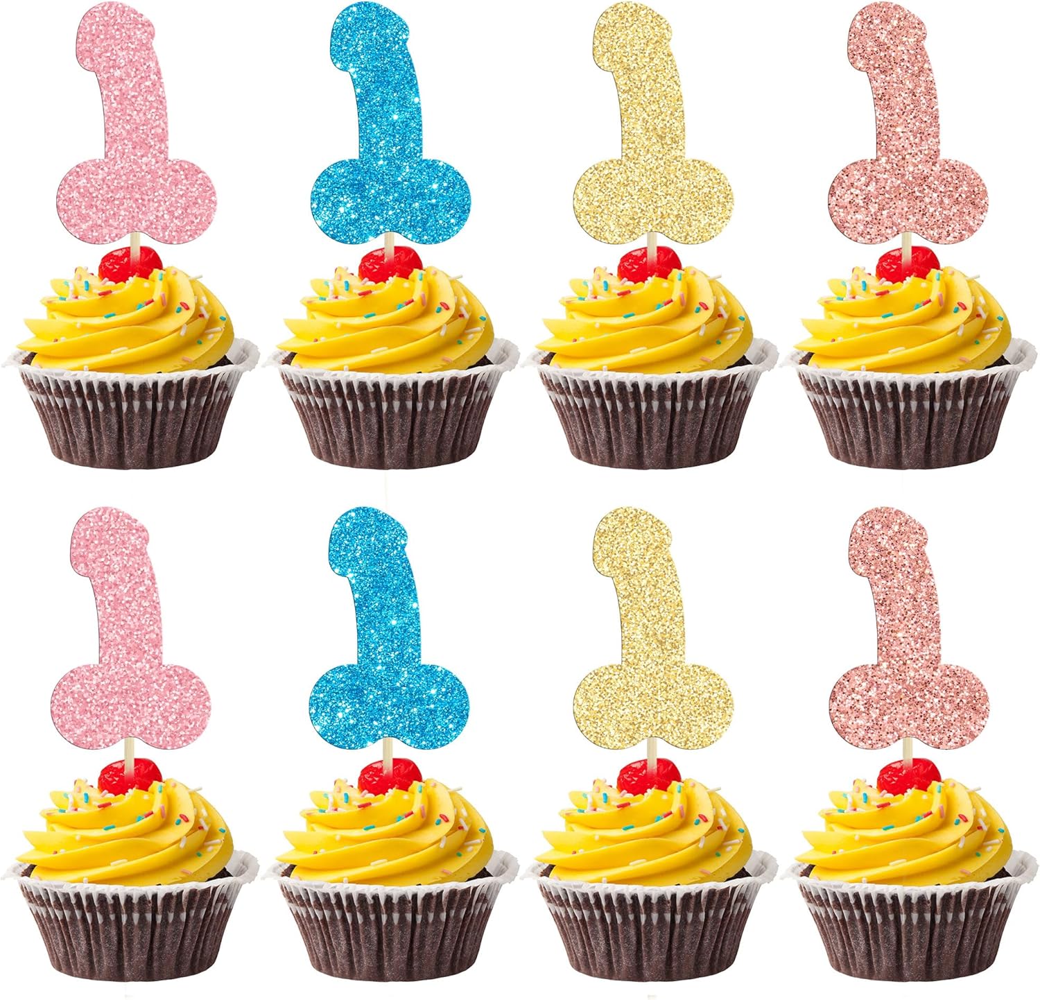 Gyufise 24 piezas de decoración de cupcakes con purpurina colorida para despedida de soltero para boda, compromiso, despedida de soltera, despedida