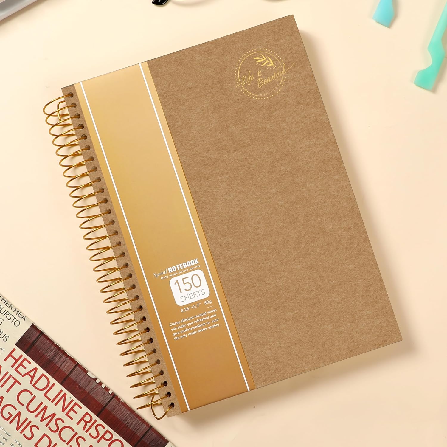 Cuaderno de espiral de tapa dura, 150 hojas, 1 materia, cuaderno de rayas universitarias para oficina, reuniones, cuaderno de composición esencial