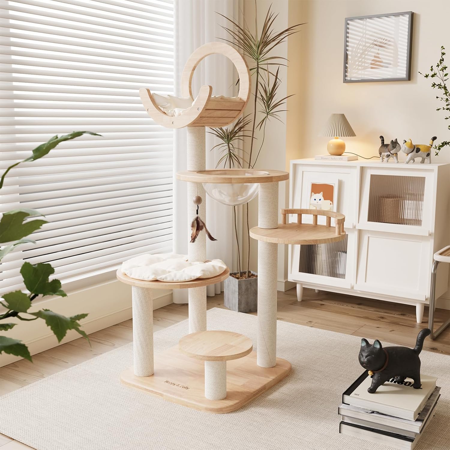 Bloque de construcción de 56.3 pulgadas, árbol para gatos, torre de madera extra grande, condominio estable de varios niveles para gatos grandes,