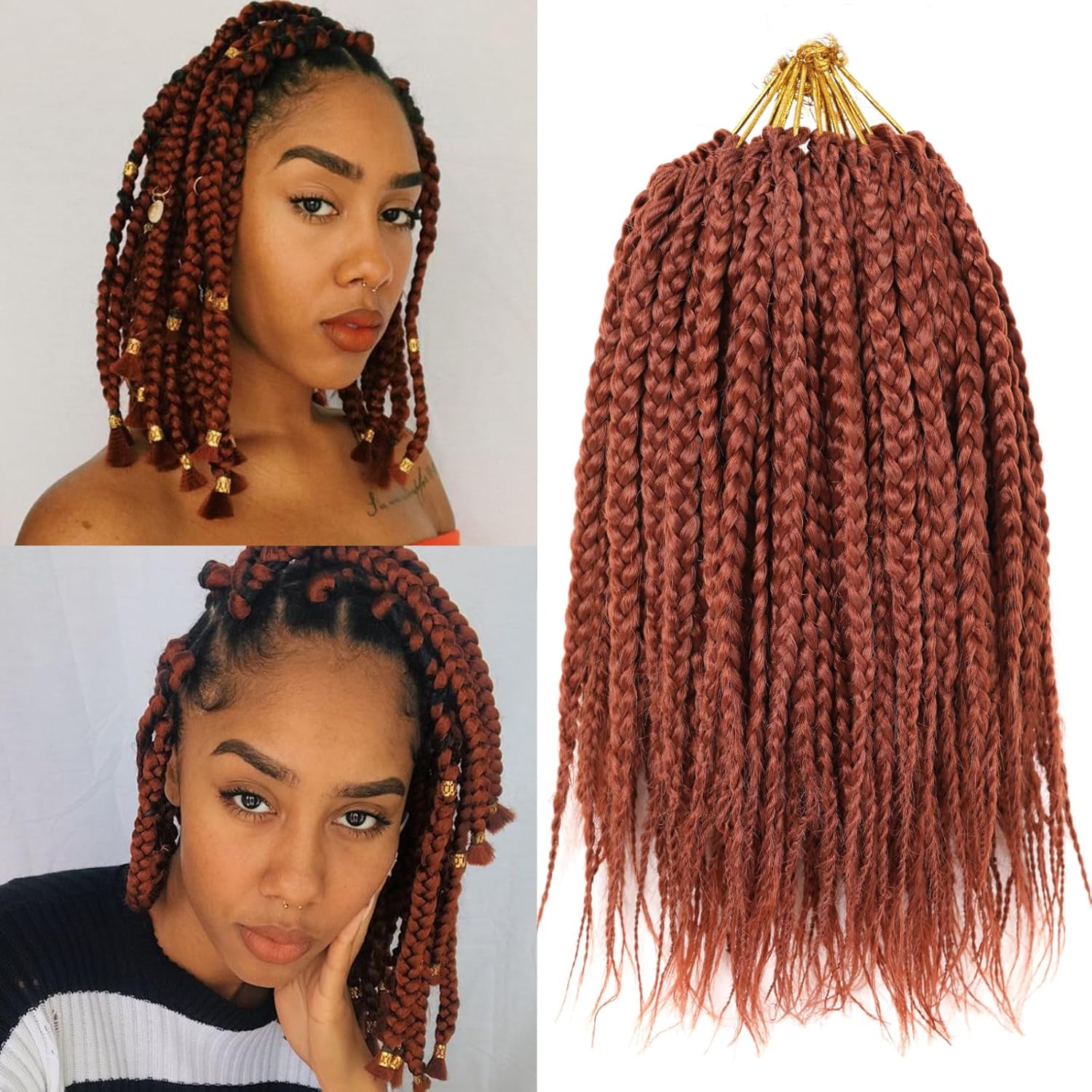Xtrend Paquete de 6 extensiones de cabello sintético de ganchillo de 10 pulgadas, estilo bohemio, corto, Bobo Box, para mujer (18 mechones por