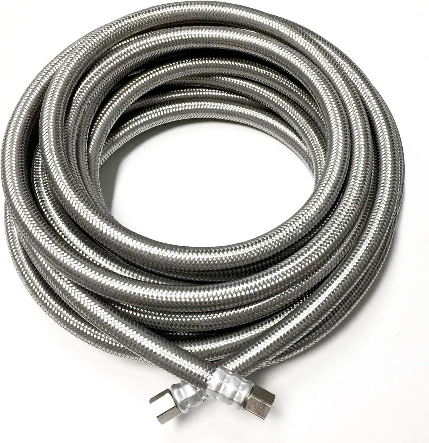 Manguera trenzada de acero inoxidable para fabricar hielo de 25 pies con conexión de compresión de 14 pulgadas por 14 pulgadas