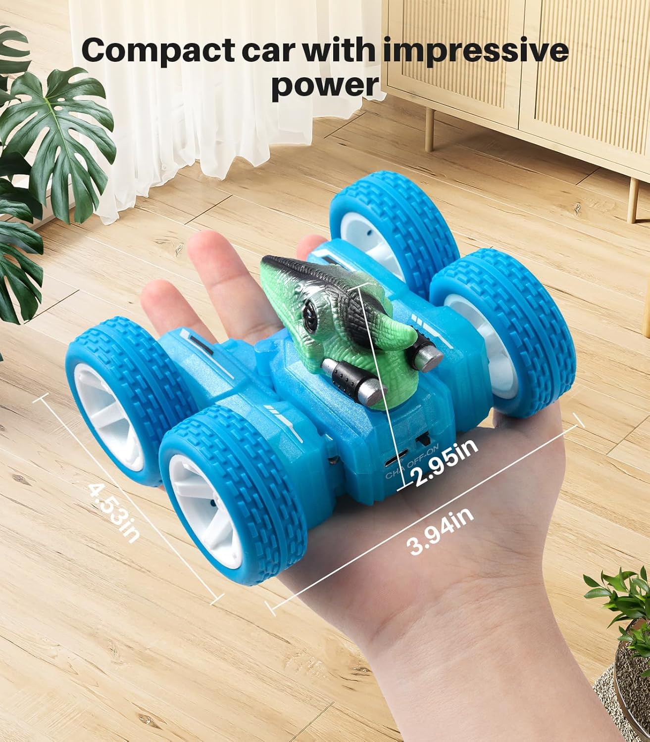 Mini auto de control remoto, dinosaurio a control remoto, juguete de camión para niños pequeños a escala 128 con luz, 4WD, 2.4 Ghz recargable, todos