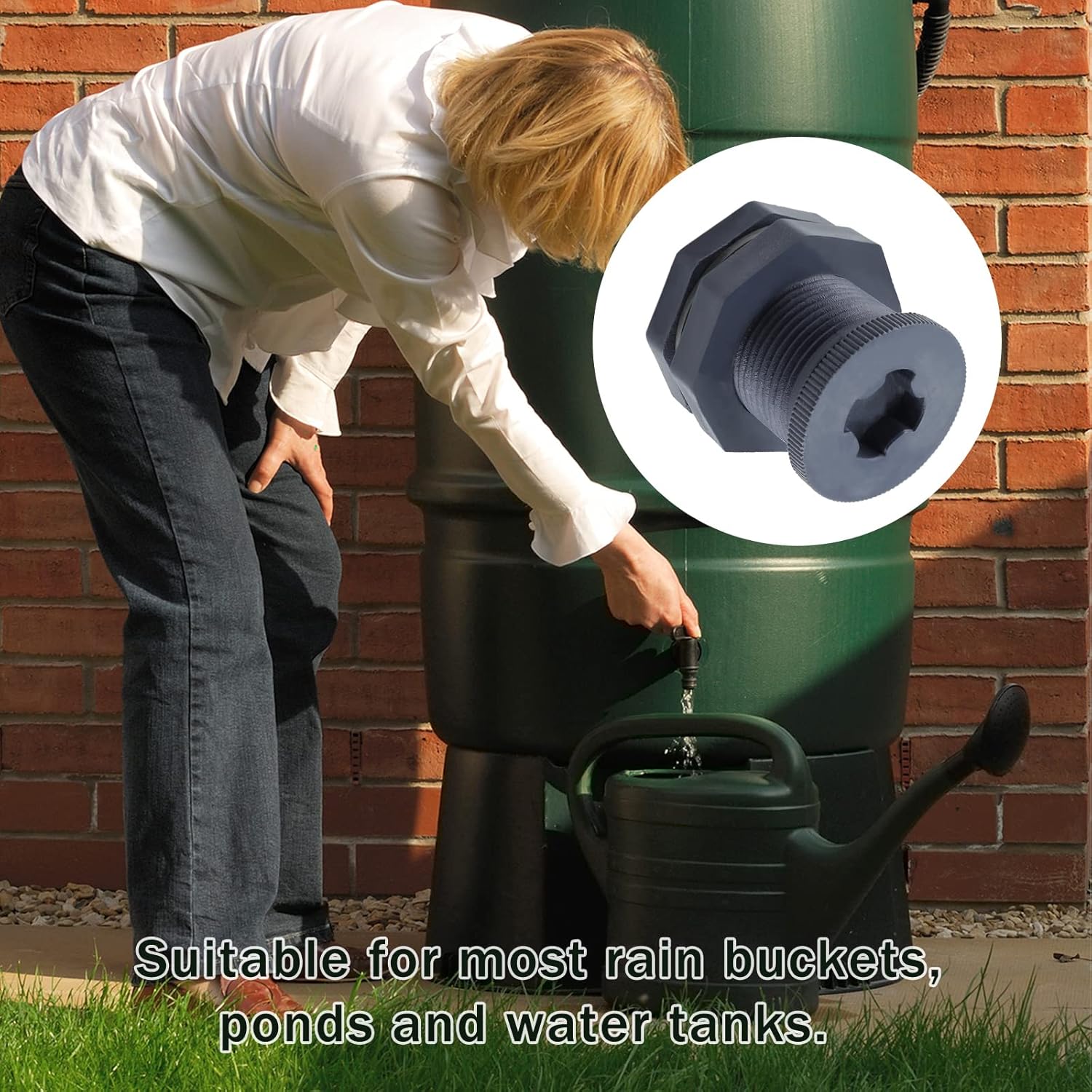 Paquete de 2 conectores hembra de PVC NPT de 1 pulgada, conector de tanque de agua con tapones para barriles de lluvia, acuarios, gris oscuro (juego
