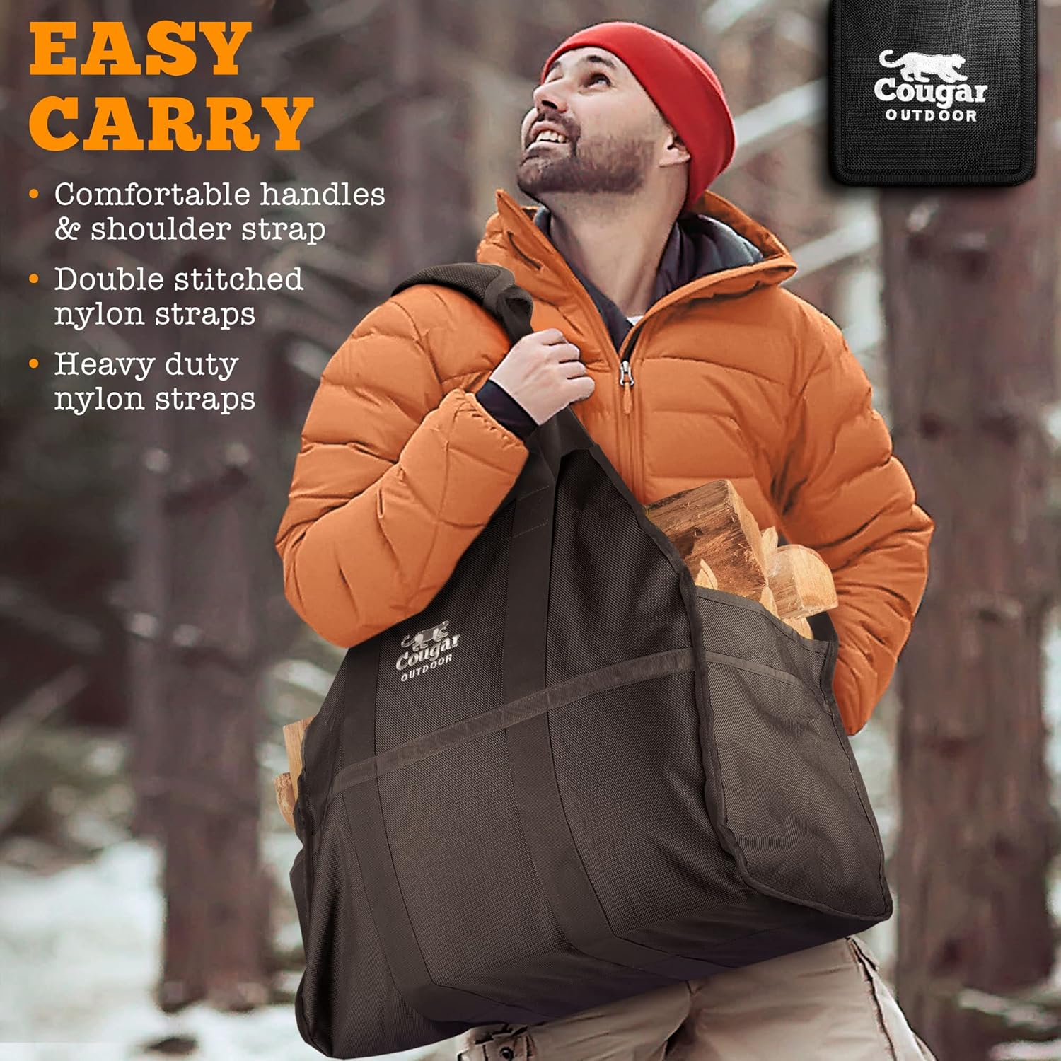 Cougar Ultimate Log Carrier, extra heavy duty, permanente, impermeable forrado en leña Bolsa de transporte de, mejor para madera