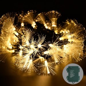 YOLIGHT Guirnalda de luces de fibra óptica, funciona con pilas, 33 pies, 60 luces LED de fuegos artificiales con temporizador, alambre verde, luces YOLIGHT Guirnalda de luces de fibra óptica, funciona con pilas, 33 pies, 60 luces LED de fuegos artificiales con temporizador, alambre verde, luces