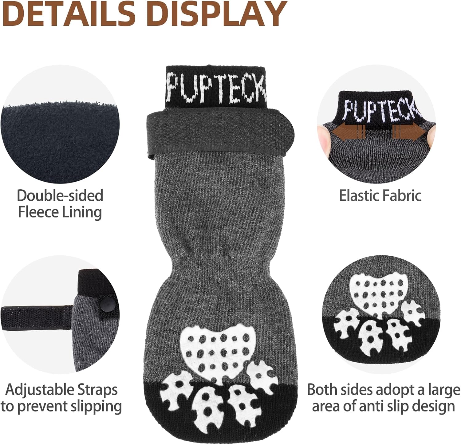 PUPTECK Calcetines antideslizantes para perros para lamer con agarres, zapatos de perro para suelos de madera dura, botines de invierno para perros