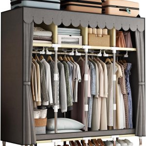 LEAIJIAFY Armario portátil grande para dormitorio, armario organizador de ropa, armario de Amories simple con cubierta de tela no tejida gris, tubo LEAIJIAFY Armario portátil grande para dormitorio, armario organizador de ropa, armario de Amories simple con cubierta de tela no tejida gris, tubo