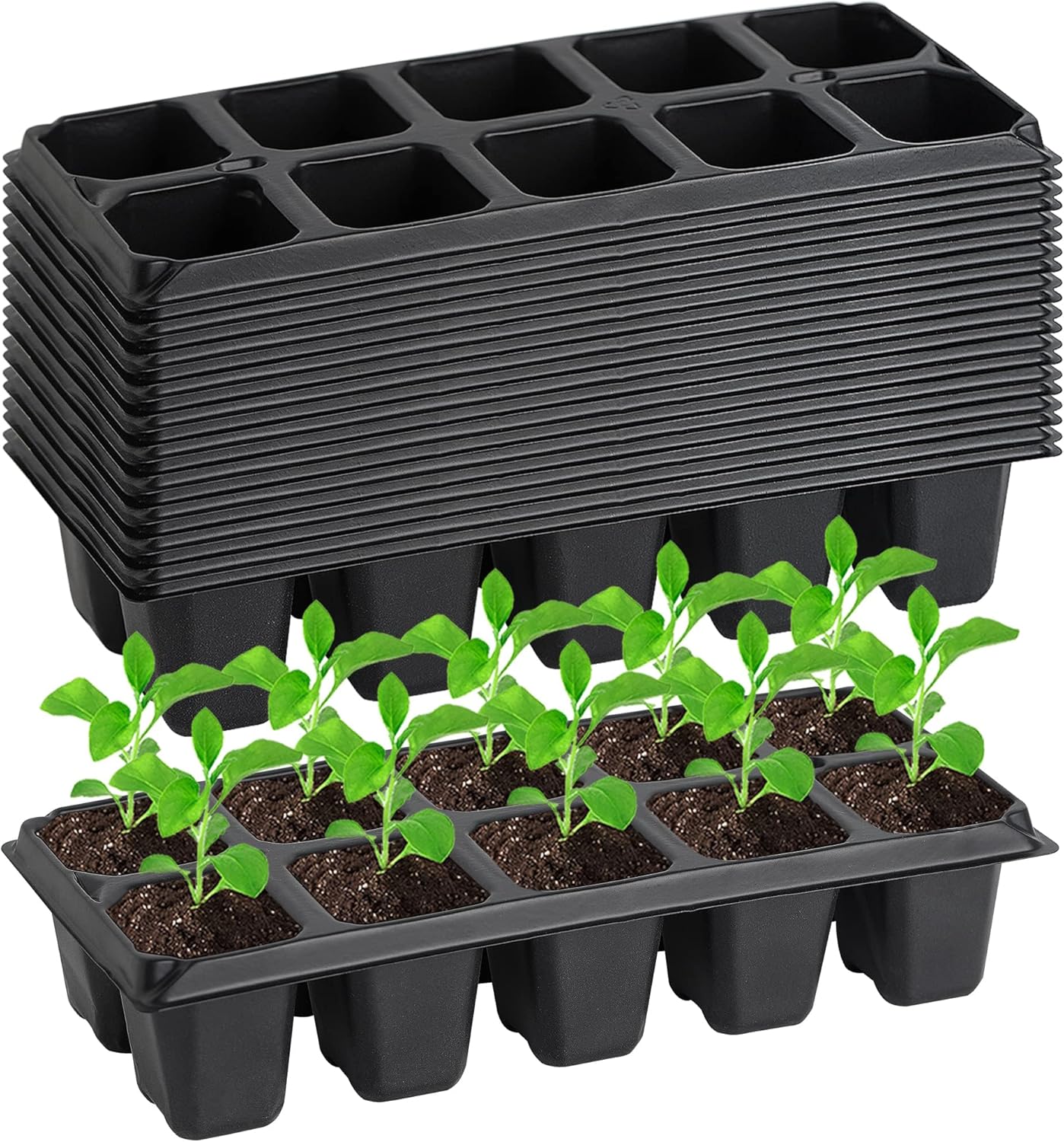 Yard Yard 200 bandejas de plántulas para enchufes, 20 unidades de contenedores reutilizables para plantas de cultivo de vivero, germinación de