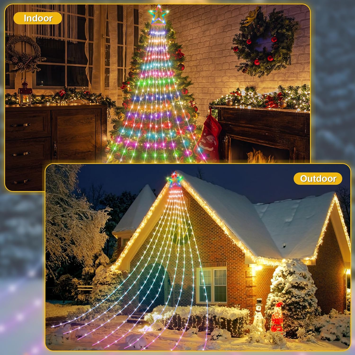 Luces inteligentes de estrella de música de Navidad, 16.4 pies, 330 LED RGB, 9 tiras de luces de Navidad para interiores, cambio de color
