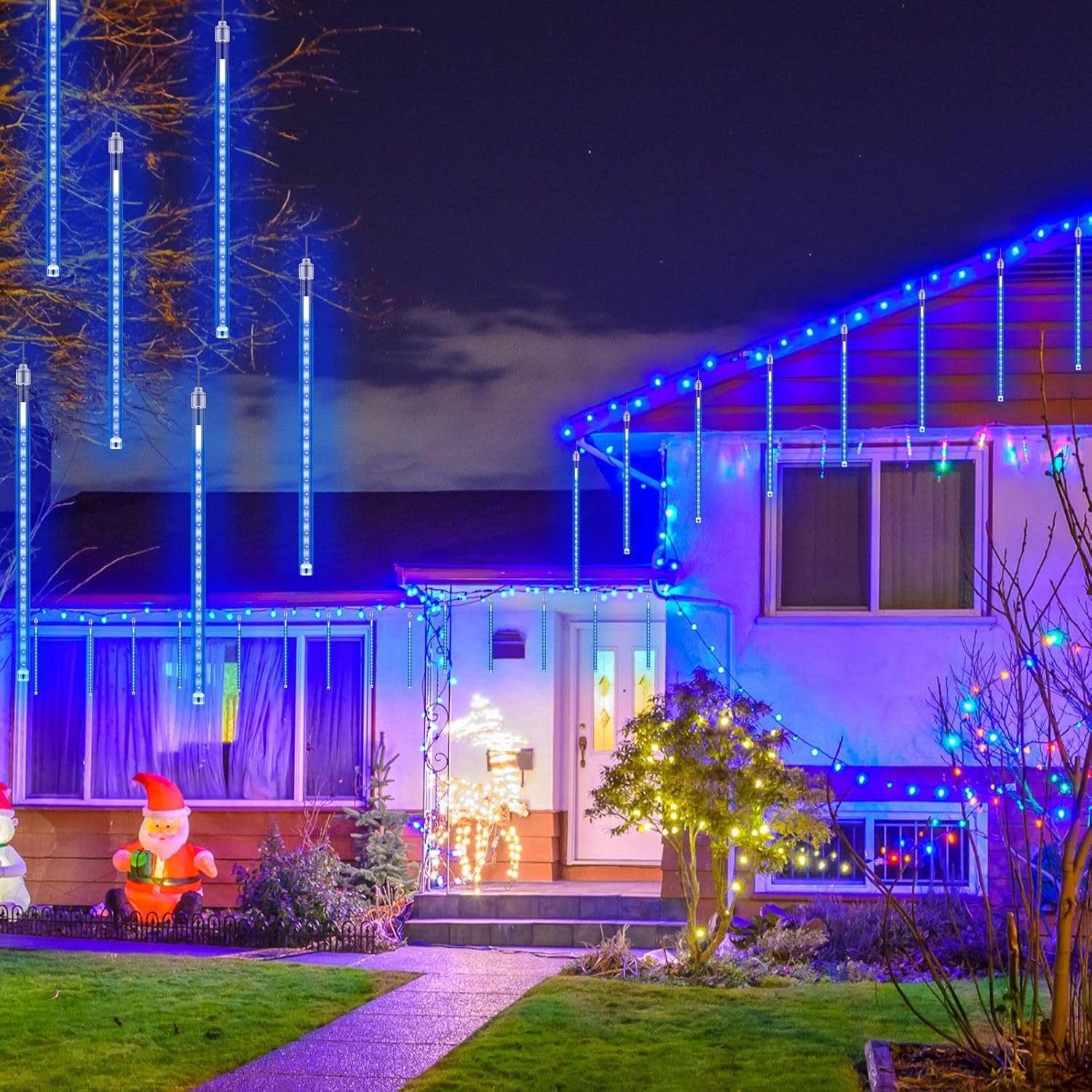PEMOTech Luces de lluvia de meteoritos, 15 tubos de 11.8 pulgadas, 540 luces LED de Navidad, luces LED de nieve para exteriores, impermeables, luces