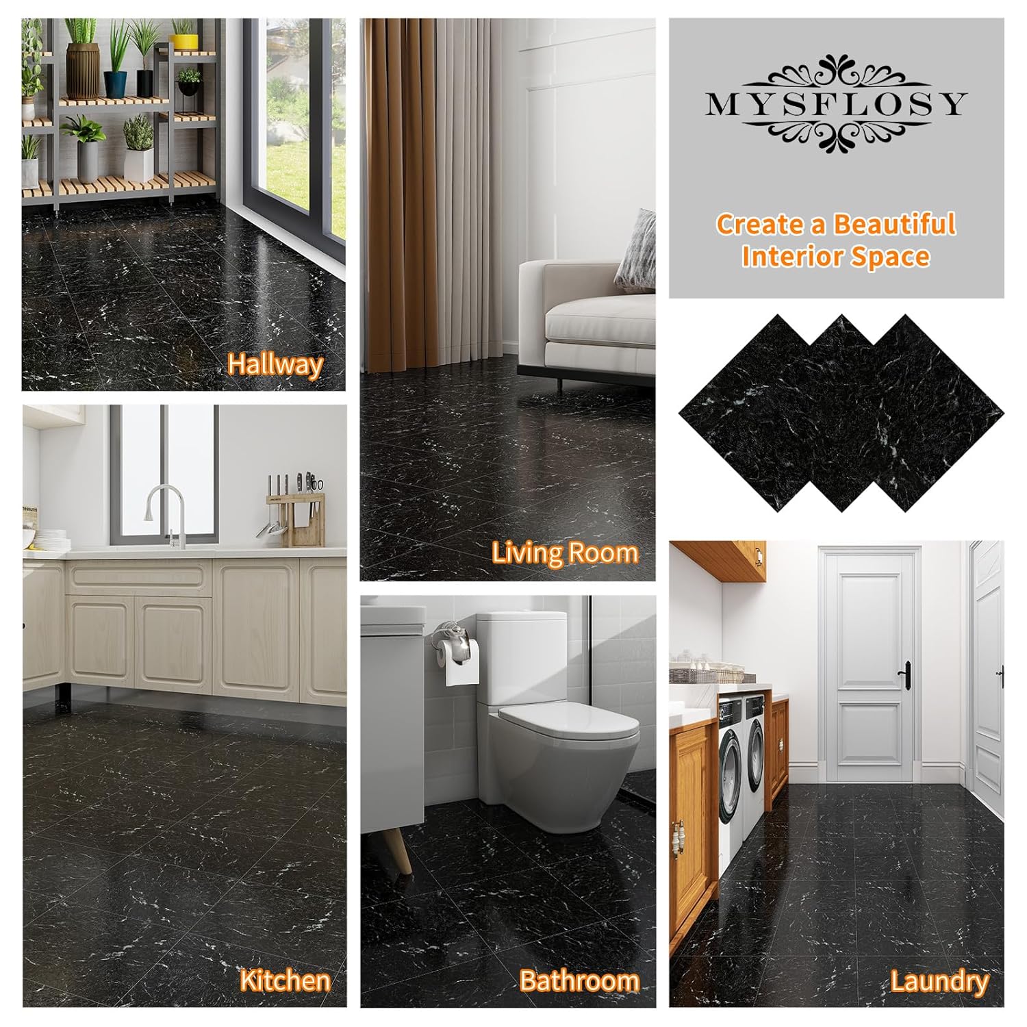 Azulejos autoadhesivos de vinilo impermeable para despegar y pegar, 12 x 12 pulgadas, color negro jade oscuro, para cocina, baños y dormitorio,