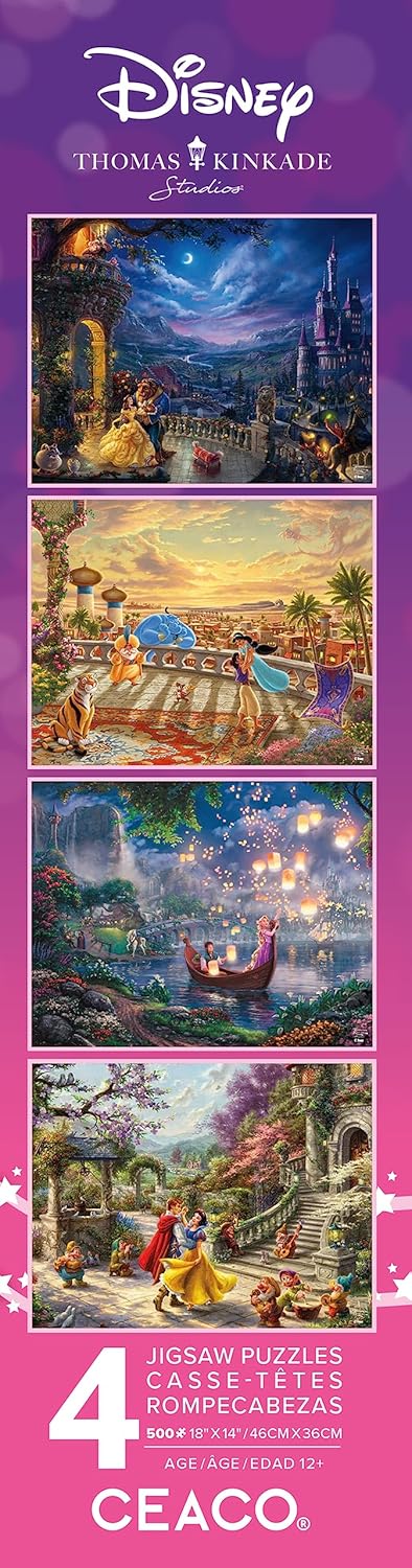 Ceaco – Paquete múltiple 4 en 1 – Disney – Thomas Kinkade – (4) rompecabezas de 500 piezas