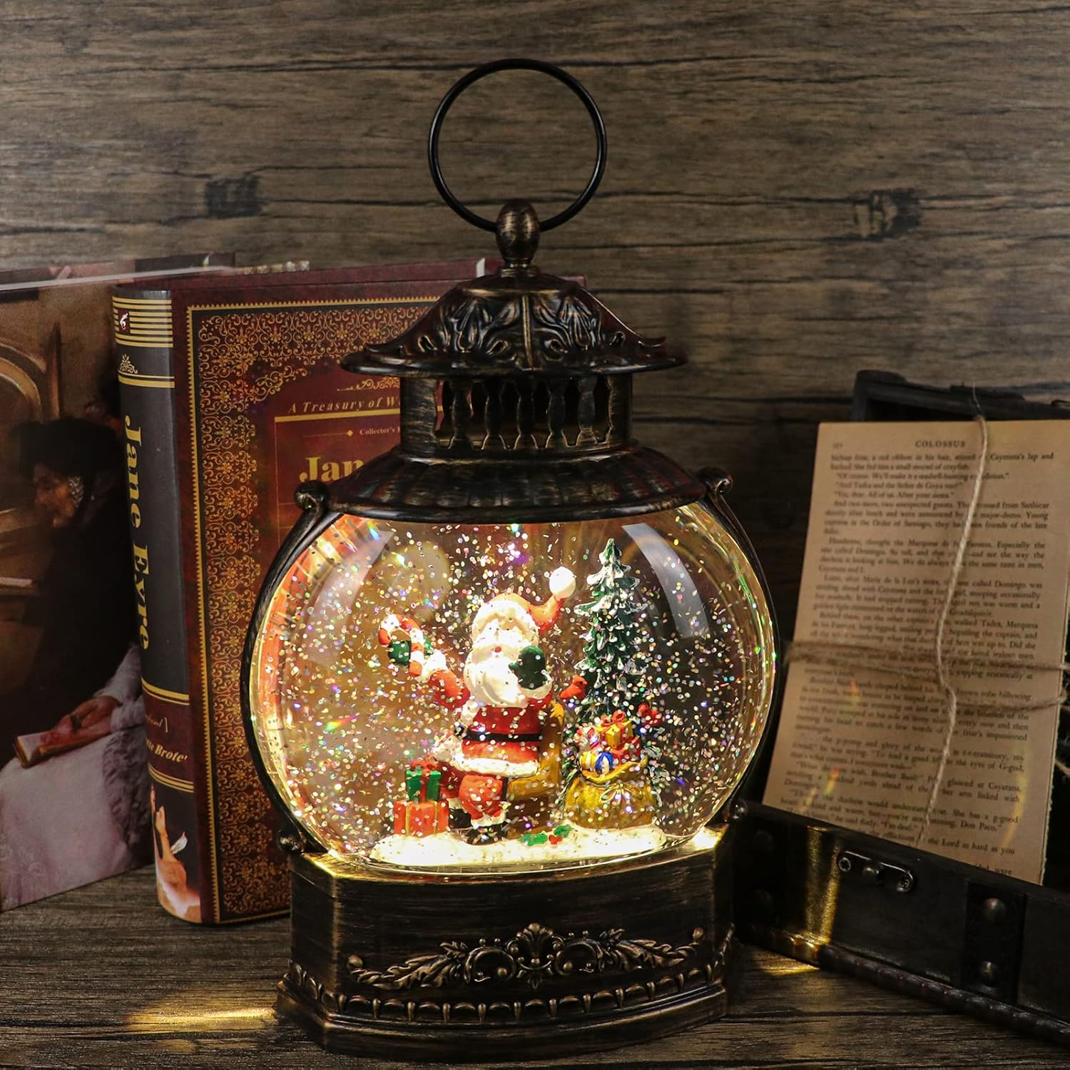 DRomance Christmas Singing Snow Globe Lantern Battery Operated USB Powered Lighted Water Glitters Music Snow Globe Holiday Decoration for Women
