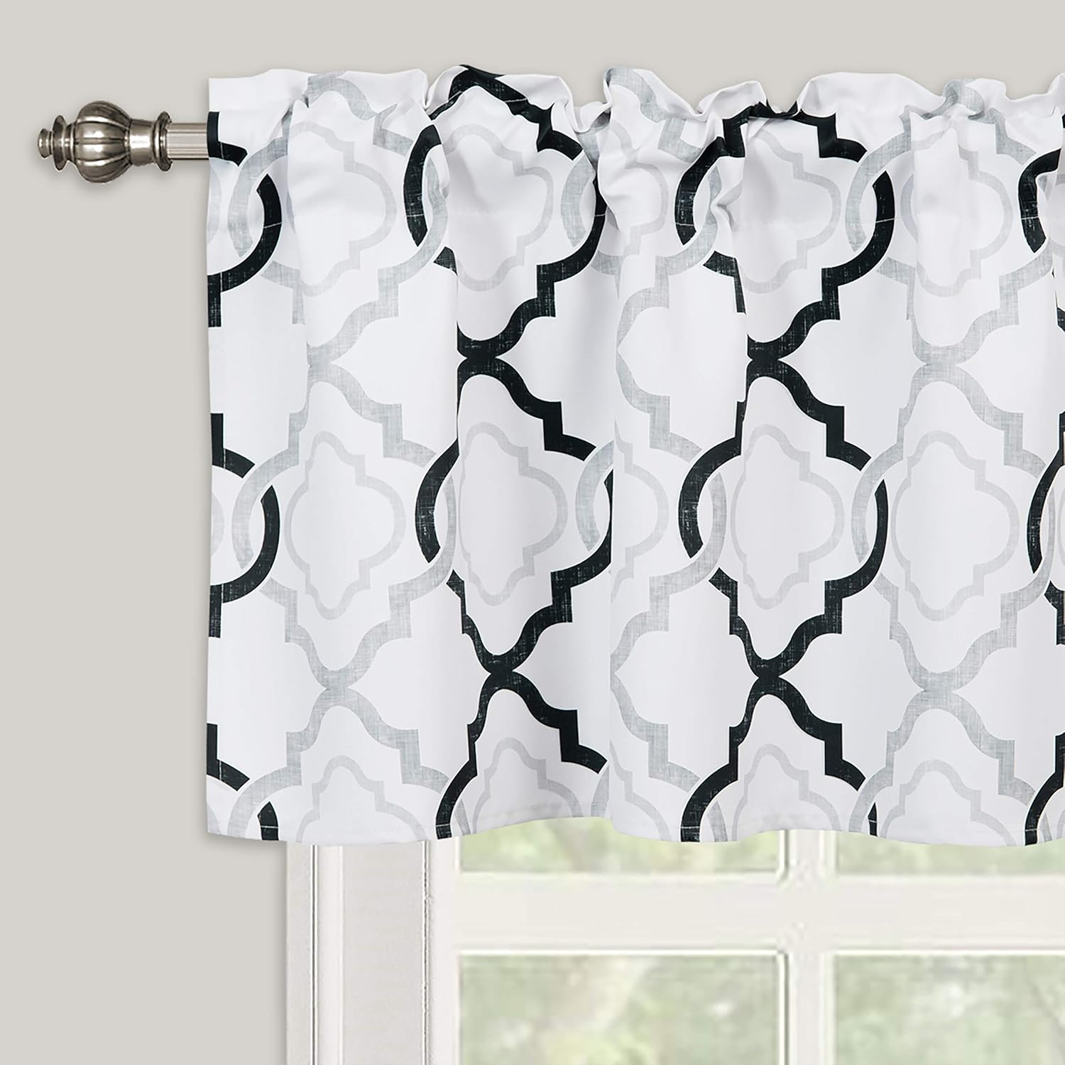 Cenefa geométrica marroquí para ventanas de cocina y dormitorio, moderno enrejado de cuadrícula impreso con bolsillo para barra, cenefa corta, 52 x