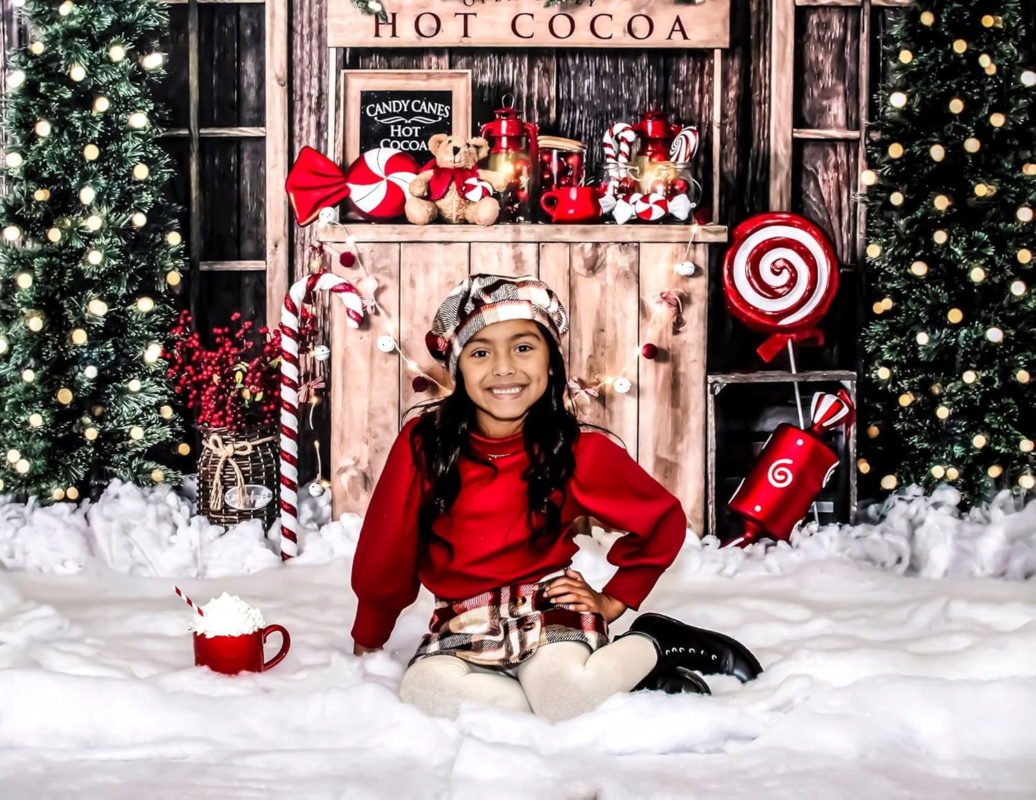 Kate Fondo de fondo para árbol de Navidad, 9.8 x 6.6ft, para invierno, de cacao caliente, accesorios de estudio de fotos