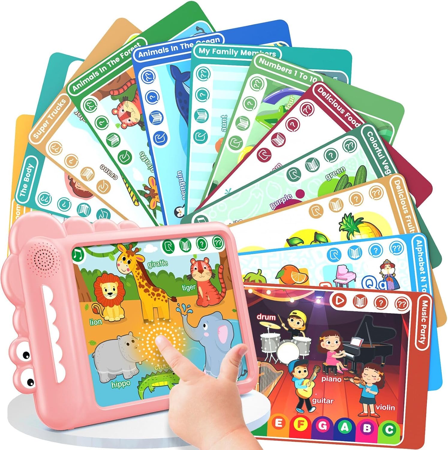 TALONITE Play & Learn Pad – Tarjetas didácticas parlantes juguetes de aprendizaje con 22 lecciones divertidas para niños y niñas, tableta educativa