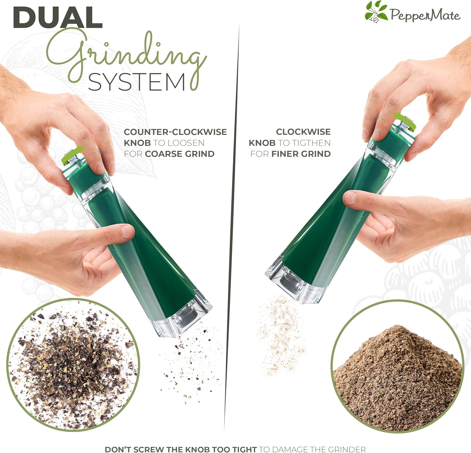 Molinillo de pimienta molinillo de pimienta moderno fácil de rellenar, cuchillas de cerámica resistentes a la corrosión y grosor ajustable para sal
