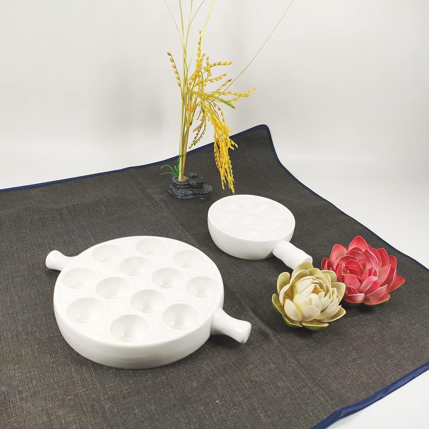 Platos de cerámica Escargot para aperitivos, caracoles horneados, vieiras horneadas (paquete de 2) de 6.22 pulgadas con platos con asa, juego de
