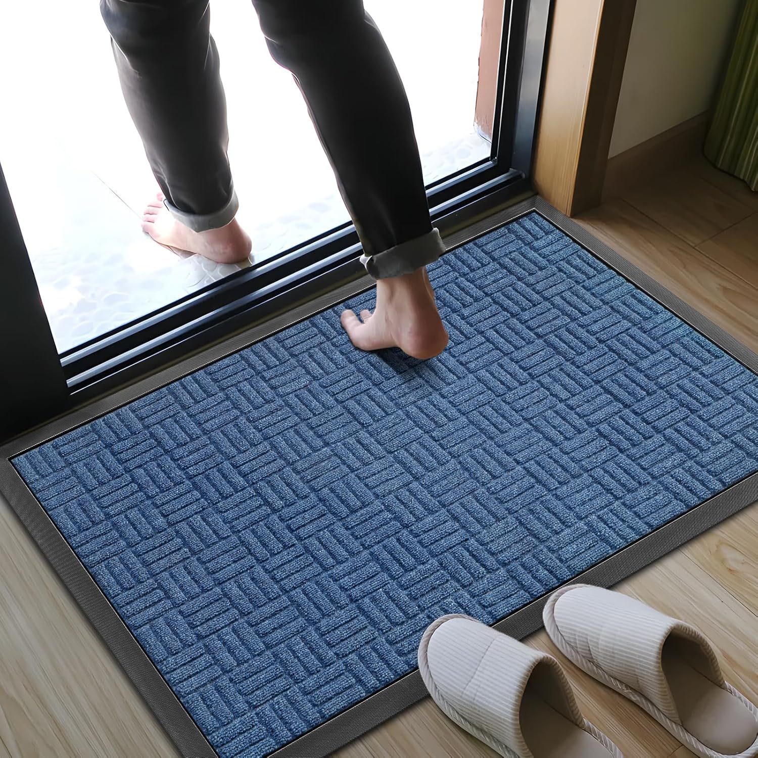 Mibao Tapete para puerta delantera, resistente y duradero, tapete de bienvenida para interiores y exteriores, atrapador de suciedad, impermeable,