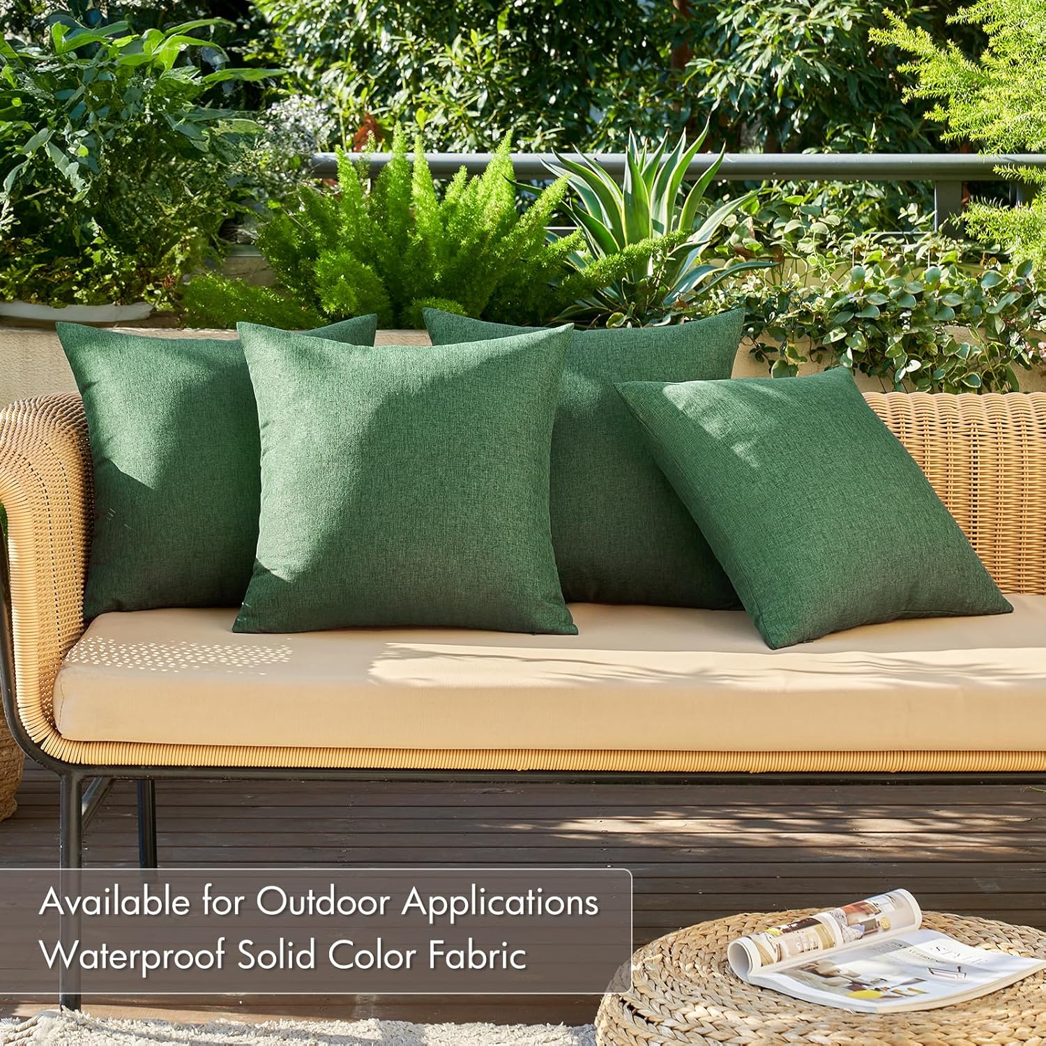 MIULEE Paquete de 4 fundas de almohada decorativas para exteriores, impermeables, de lino, para patio, jardín, tienda de campaña, balcón, sofá, 18 x