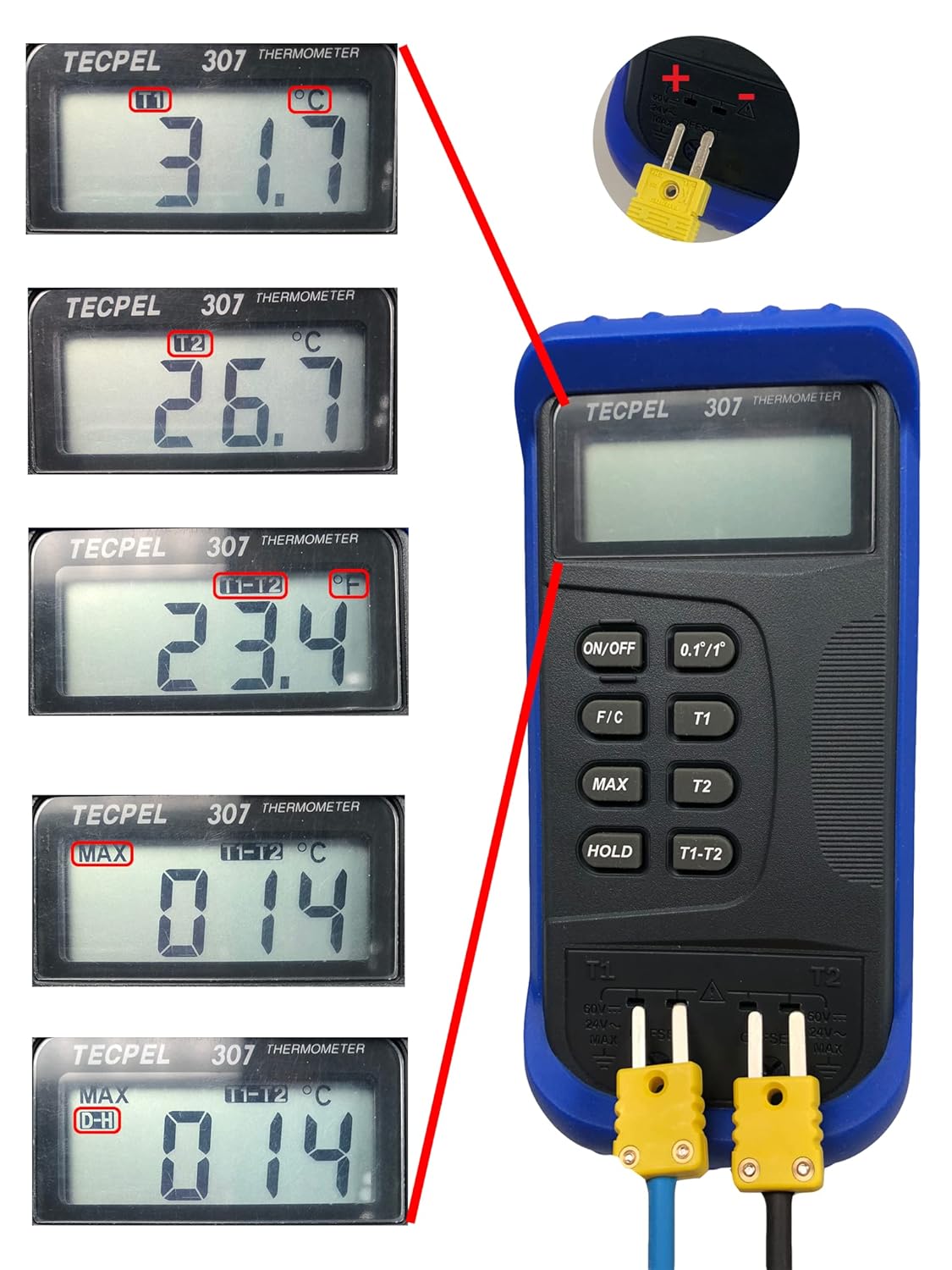 Termómetro digital DTM-307 con sonda de sensor de termopar tipo 2 k (TPK-01)