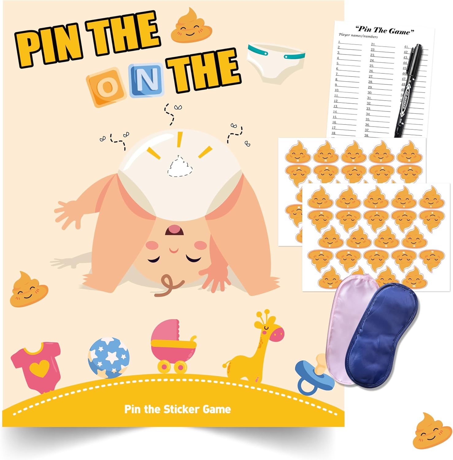 Juegos de baby shower, recuerdos de fiesta, pin the sticker en el pañal, divertidos juegos de baby shower para adultos, niñas, niños, decoraciones