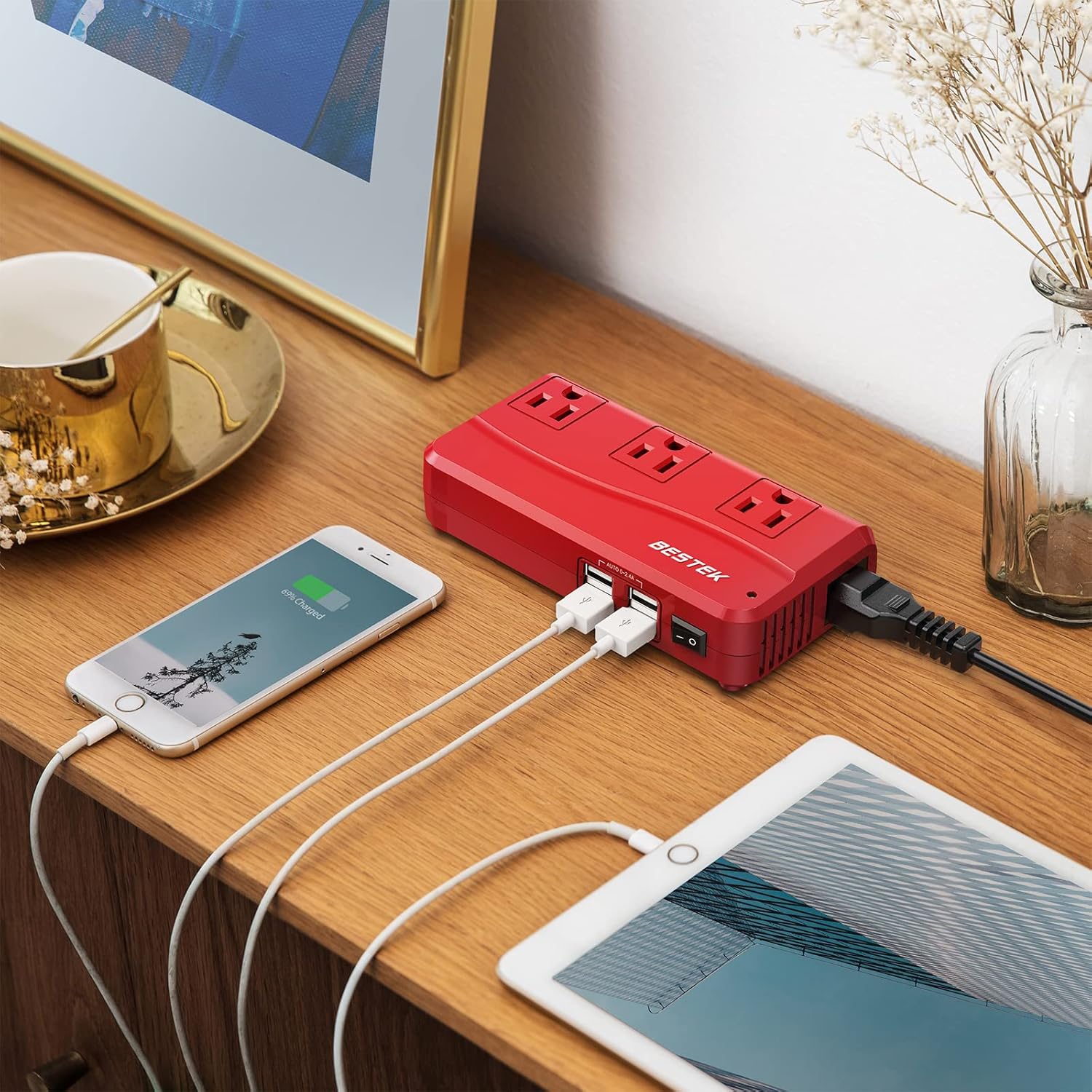 BESTEK – Adaptador de viaje universal convertidor de voltaje de 220 V a 110 V con carga USB de 6 A y 4 puertos, y adaptador de enchufe de Reino