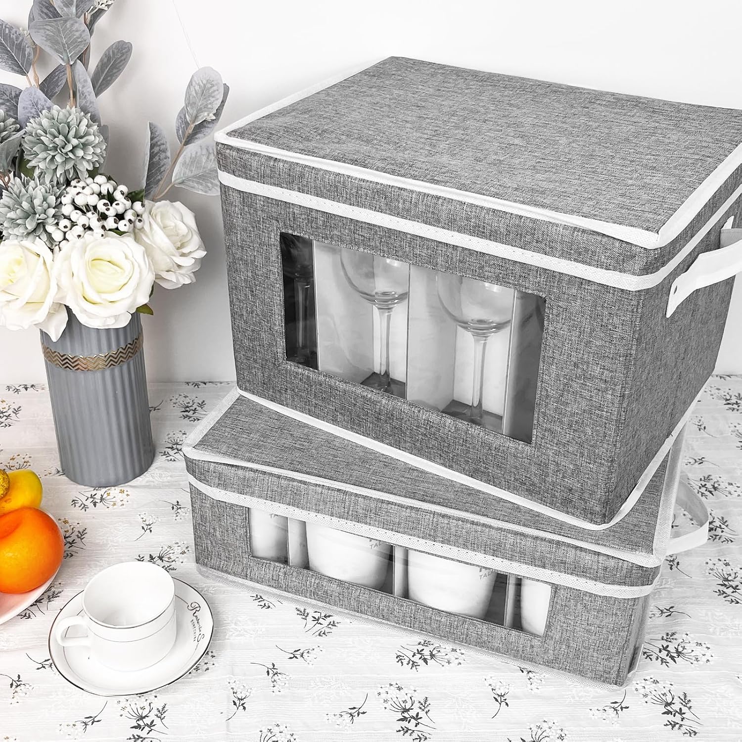Contenedores de almacenamiento de China  Caja de almacenamiento para copas de vino y taza de café con divisores, recipientes de almacenamiento de