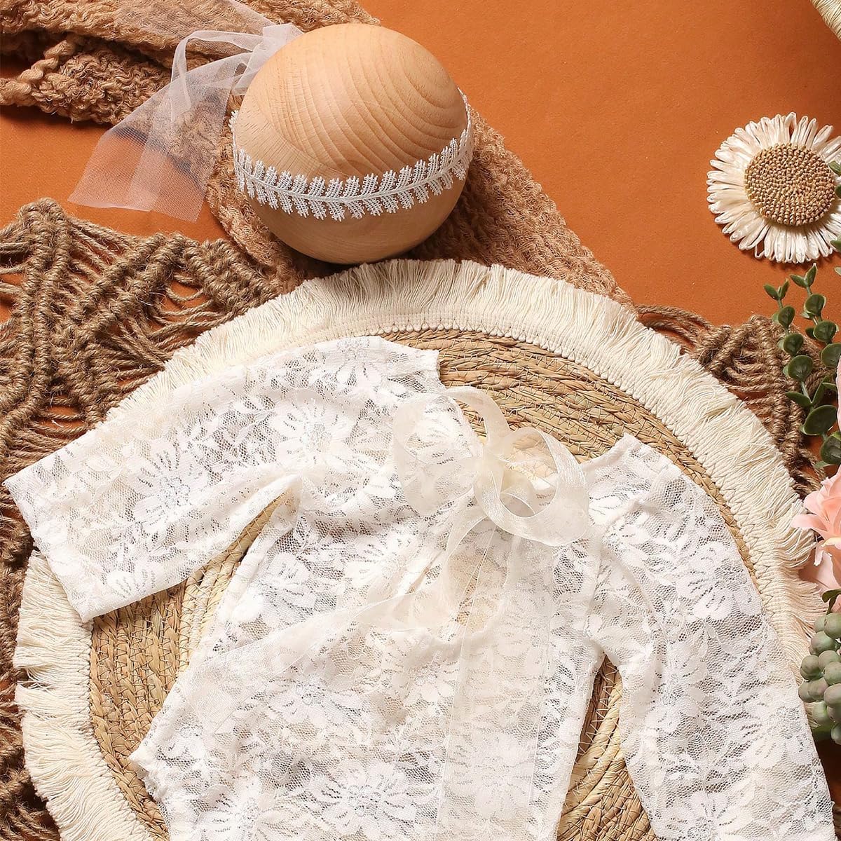 Traje de fotografía para bebé, traje de encaje para recién nacido, sesión de fotos, diadema de flores, disfraz de princesa
