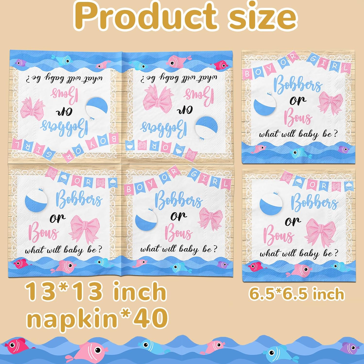 Decoración de fiesta de revelación de género, 40 servilletas o lazos, servilletas de papel de pesca, decoración de mesa para niño o niña, decoración