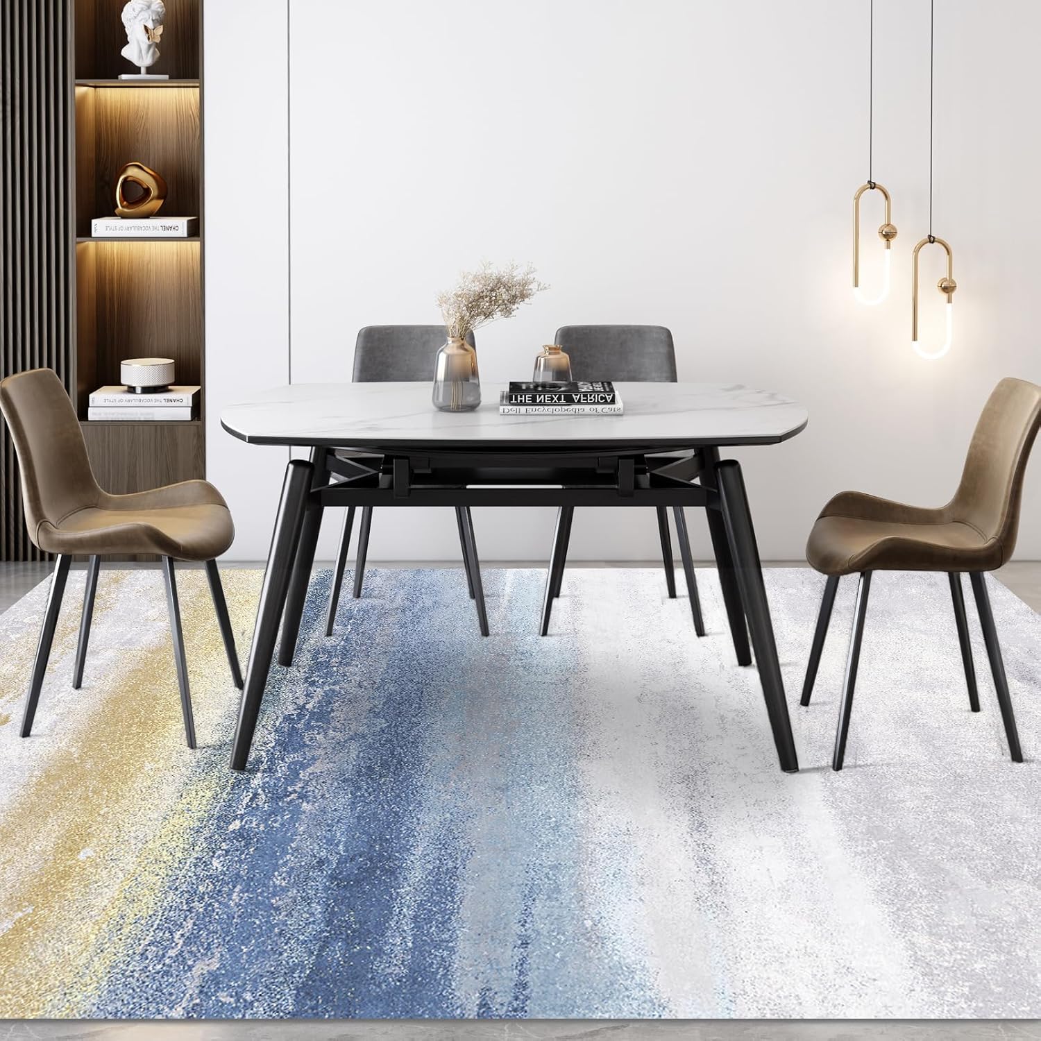 Alfombra lavable de 8 x 10 pulgadas, alfombra moderna abstracta para sala de estar, alfombra suave de pelo bajo con parte trasera antideslizante,