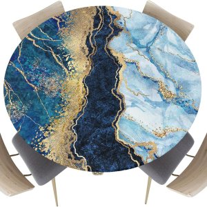 Mantel redondo de mármol para mesa de cocina con borde elástico, mantel ajustable azul dorado degradado para mesas redondas, mantel impermeable para Mantel redondo de mármol para mesa de cocina con borde elástico, mantel ajustable azul dorado degradado para mesas redondas, mantel impermeable para