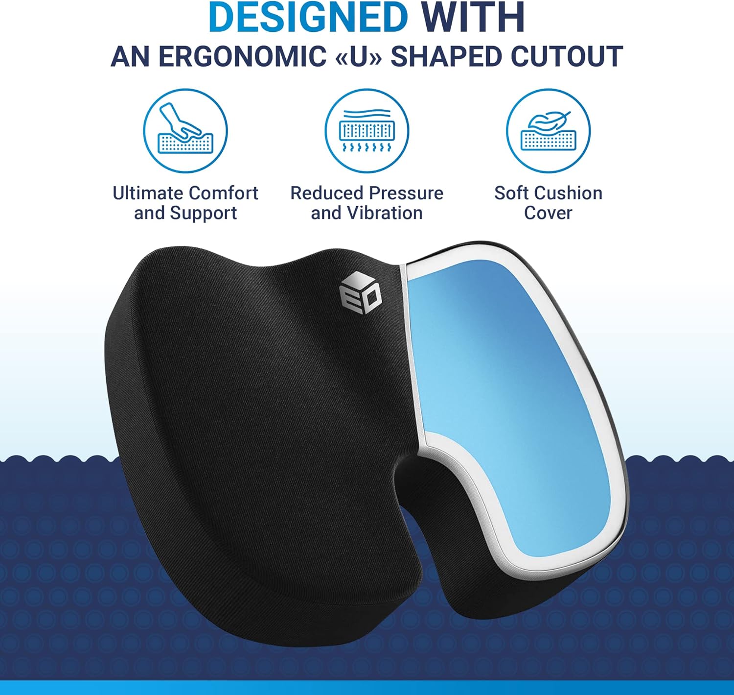 Cojín de asiento de espuma cómodo para aliviar el dolor de coxis, espuma viscoelástica ergonómica antideslizante para apoyo sentado todo el día,