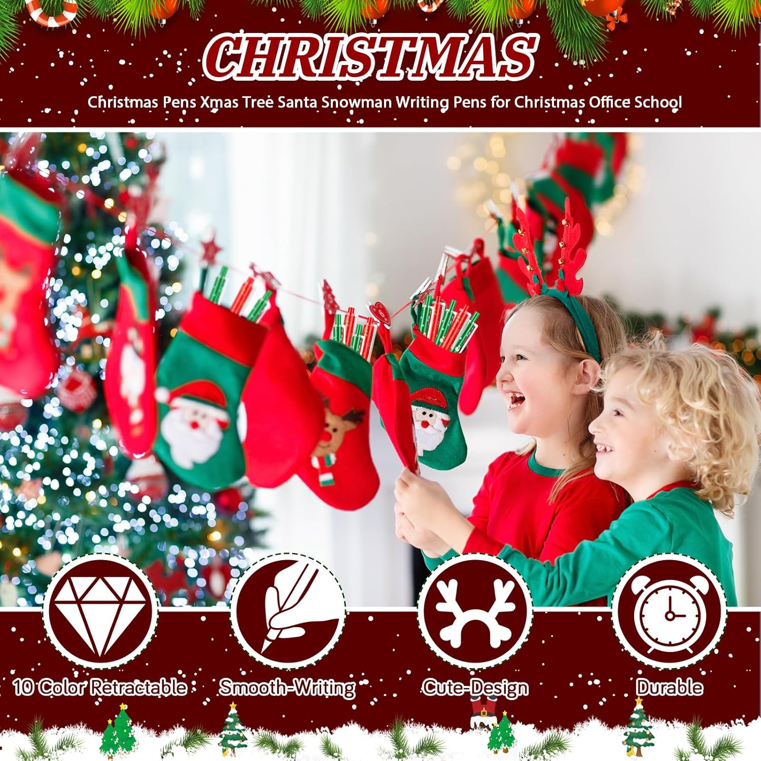 Qilery 100 bolígrafos de Navidad, regalos a granel para compañeros de trabajo, niños y adultos, bolígrafos de tinta de Navidad, regalos de Navidad,