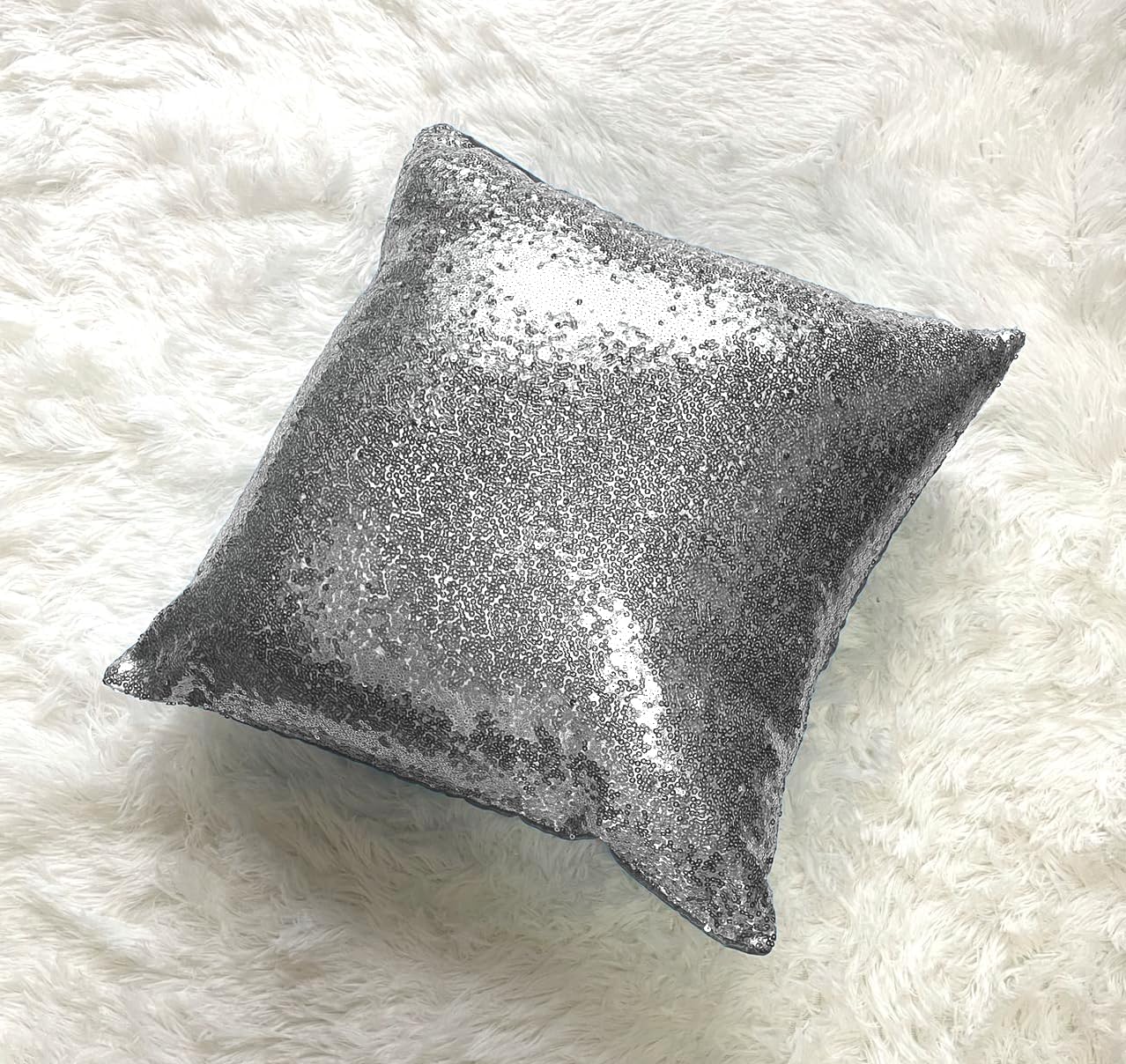 iMaylex 1 funda de almohada decorativa cuadrada brillante con lentejuelas para fiestas, bodas, Navidad, decoración de Año Nuevo, 18 x 18 pulgadas,