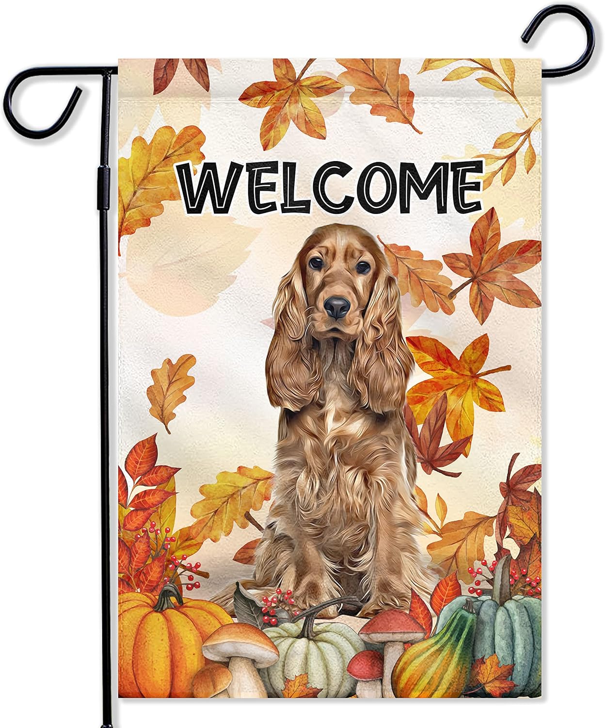 Prezzy Bandera de jardín de perros de otoño, banderas de Cocker Spaniel inglés, decoración al aire libre, 12.5 x 18 pulgadas, vertical, de doble