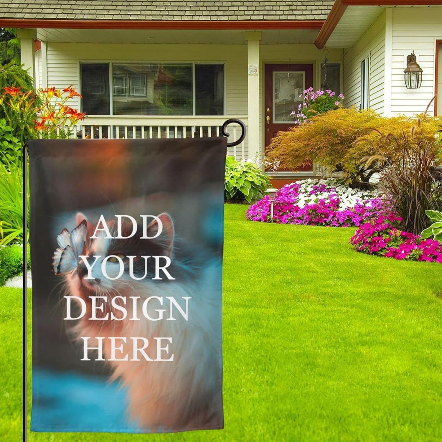 Bandera de jardín personalizada de doble cara para el jardín, diseño de tu propia foto, texto, logotipo, bandera de patio para decoración del hogar