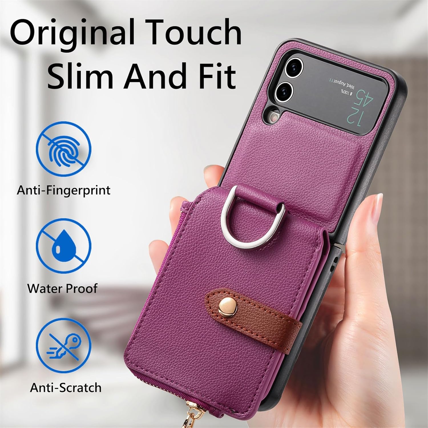 Asuwish Compatible con Samsung Galaxy Z Flip 4 5G 2022 – Funda tipo cartera y ranura para tarjetas, anillo con cierre magnético, a prueba de golpes,