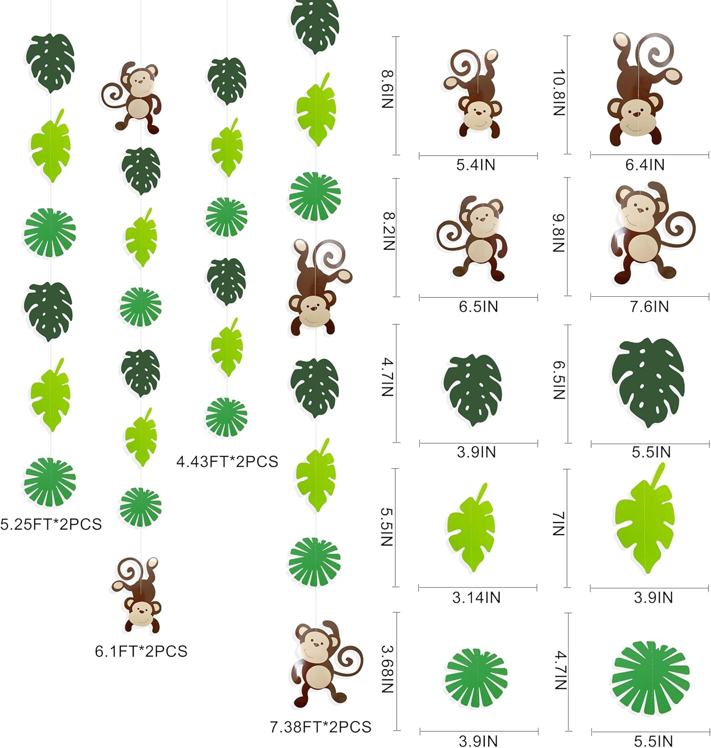 Guirnalda de recortes de hojas de palma de mono, decoración de fiesta de selva, monos, decoraciones de pared colgantes para niños, decoración de