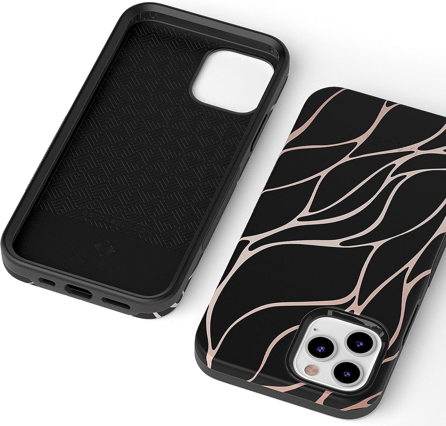 Casely Funda para iPhone 1212 Pro  Funda de ondas metálicas negras y doradas con cobertura de 360 grados para tu teléfono, recortes precisos,
