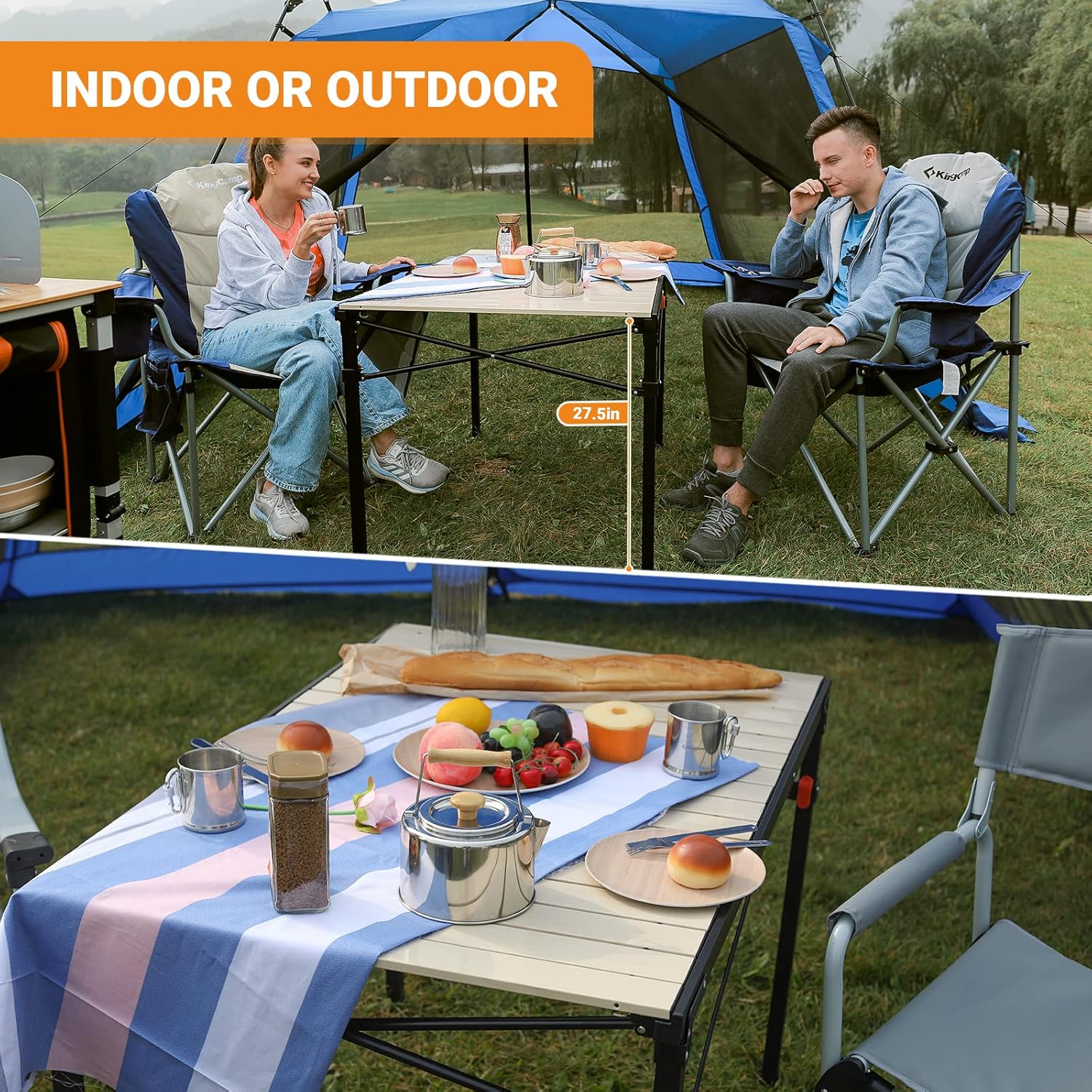 KingCamp Mesa plegable de aluminio, mesa de campamento enrollable, mesa plegable ligera, mesa de picnic portátil, mesa de campamento para acampar al